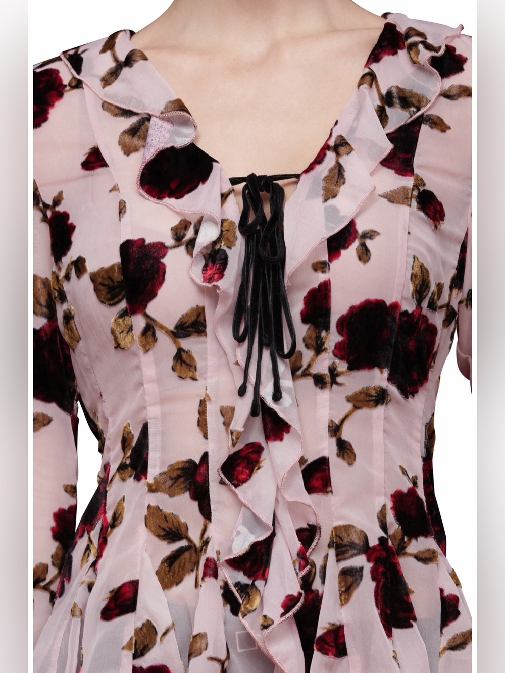 Avec Les Filles Burnout Velvet Floral Ruffle Blouse Pink Size S NWT - Picture 4 of 9